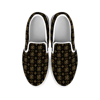 Chi Rho Orthodox Pattern Print White Slip On Shoes