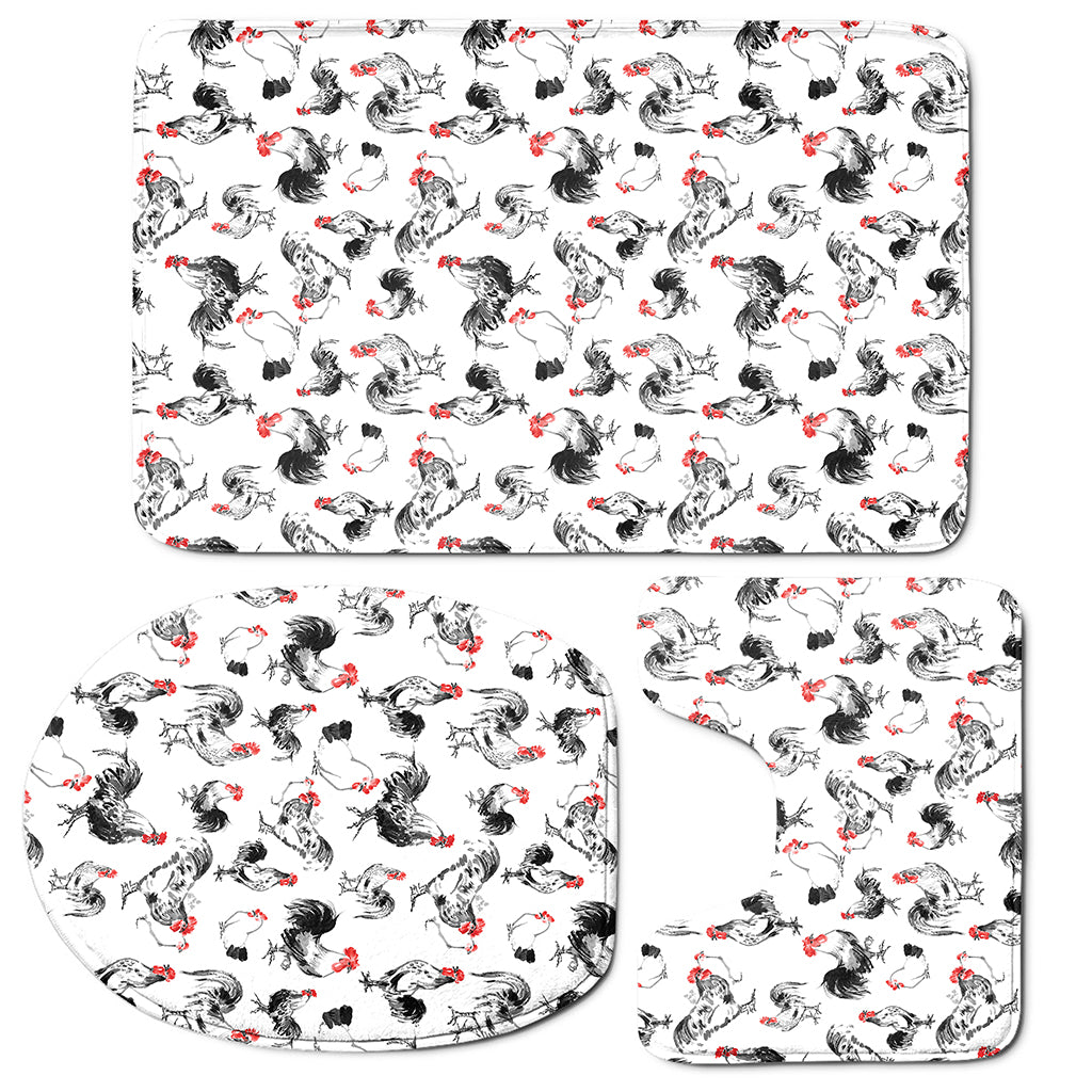 Chicken Ink Painting Pattern Print 3 Piece Bath Mat Set