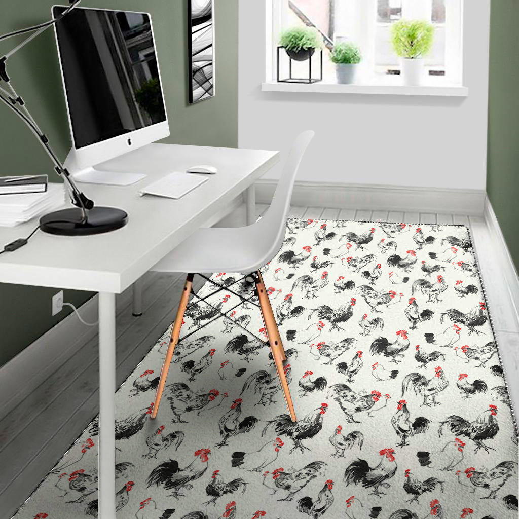 Chicken Ink Painting Pattern Print Area Rug
