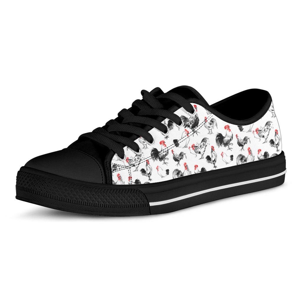 Chicken Ink Painting Pattern Print Black Low Top Shoes