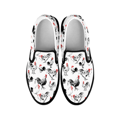 Chicken Ink Painting Pattern Print Black Slip On Shoes