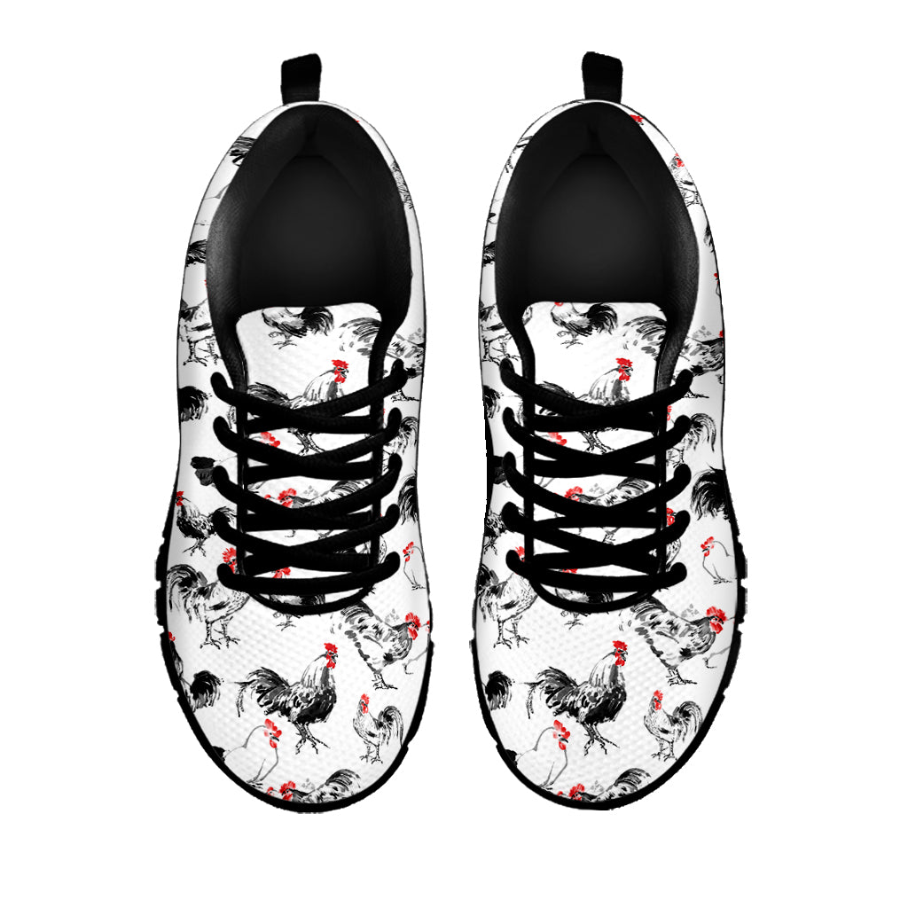 Chicken Ink Painting Pattern Print Black Sneakers