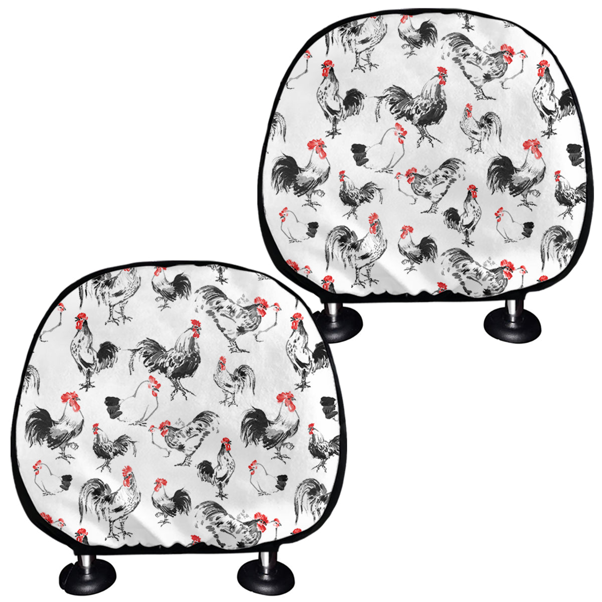Chicken Ink Painting Pattern Print Car Headrest Covers