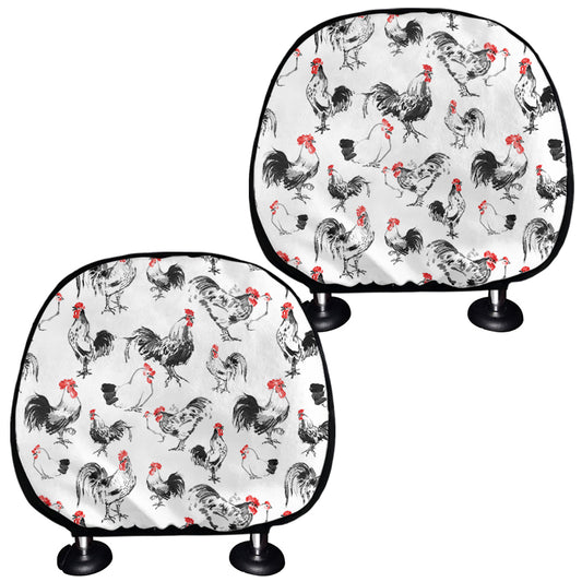 Chicken Ink Painting Pattern Print Car Headrest Covers