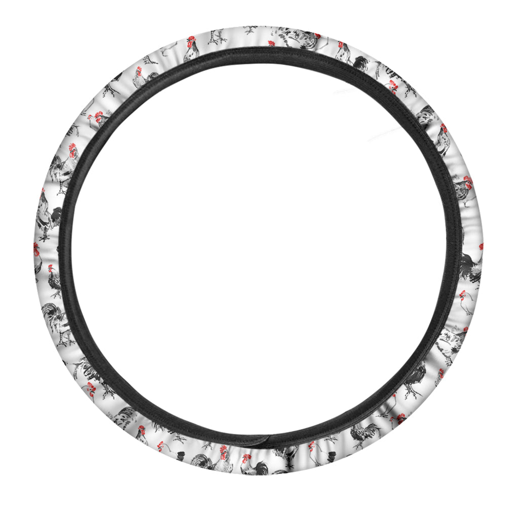 Chicken Ink Painting Pattern Print Car Steering Wheel Cover