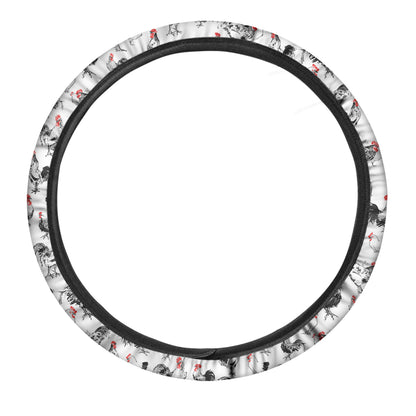 Chicken Ink Painting Pattern Print Car Steering Wheel Cover
