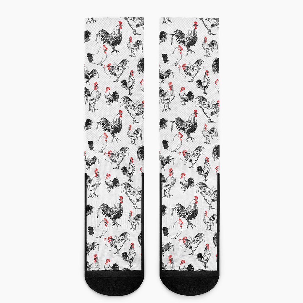 Chicken Ink Painting Pattern Print Crew Socks