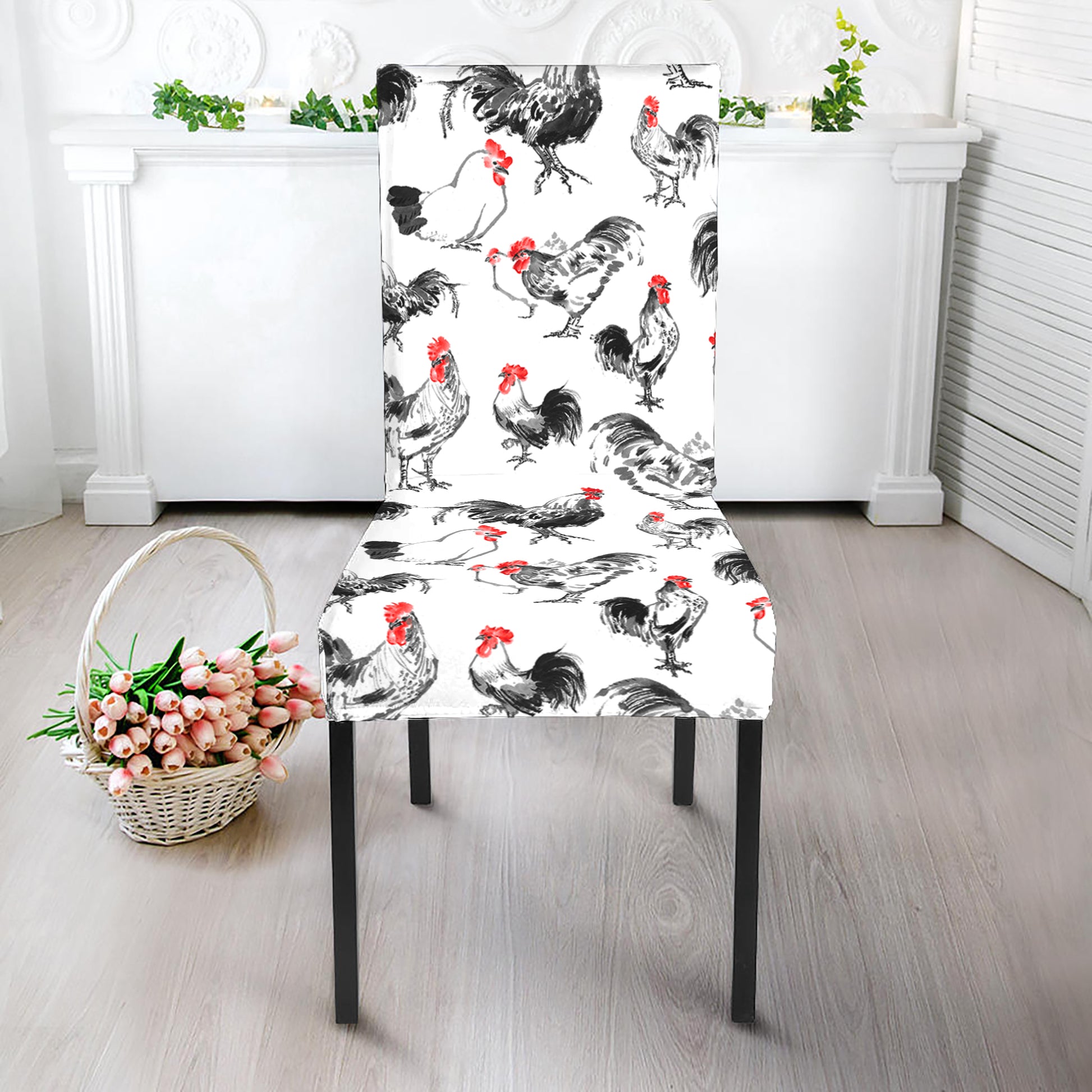 Chicken Ink Painting Pattern Print Dining Chair Slipcover