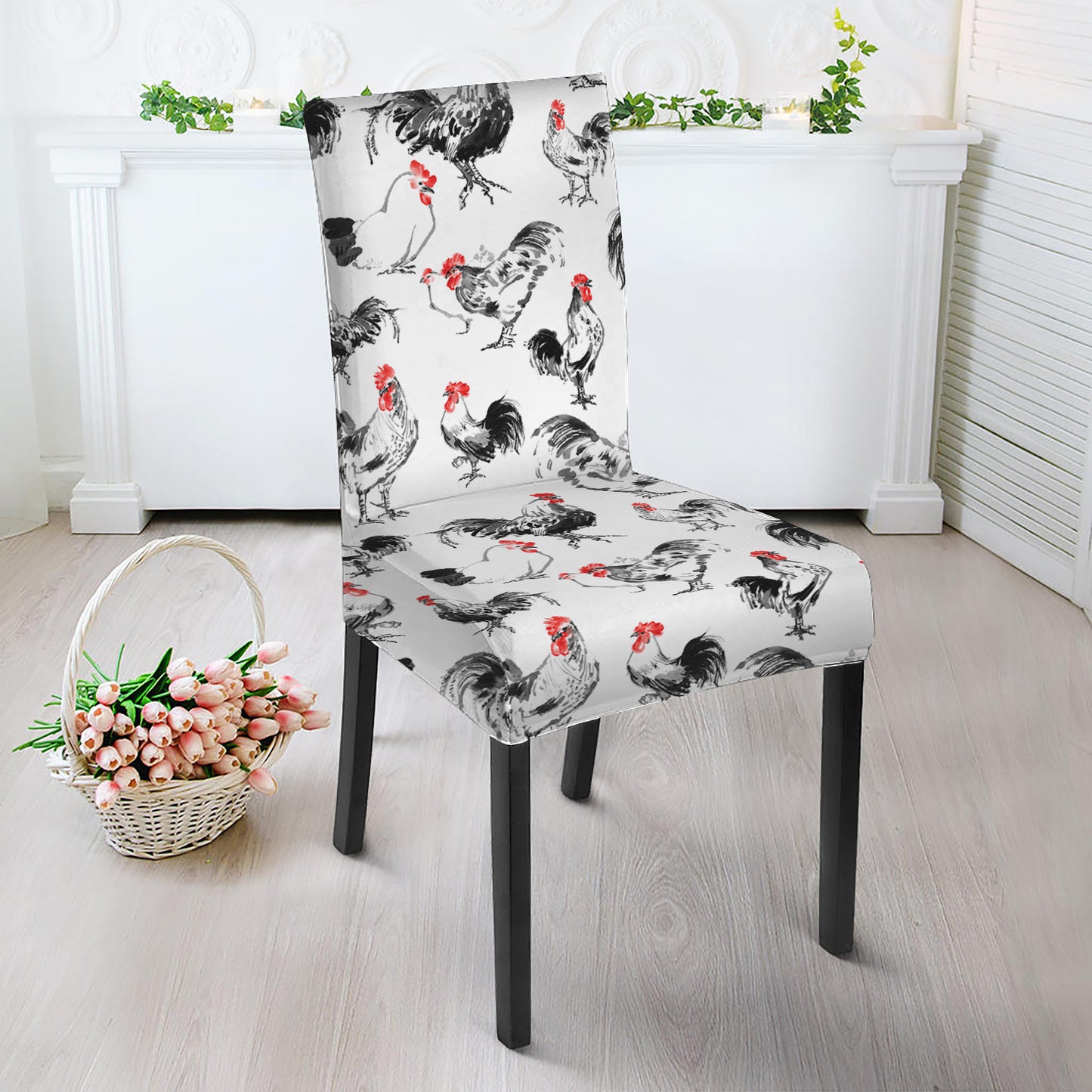 Chicken Ink Painting Pattern Print Dining Chair Slipcover