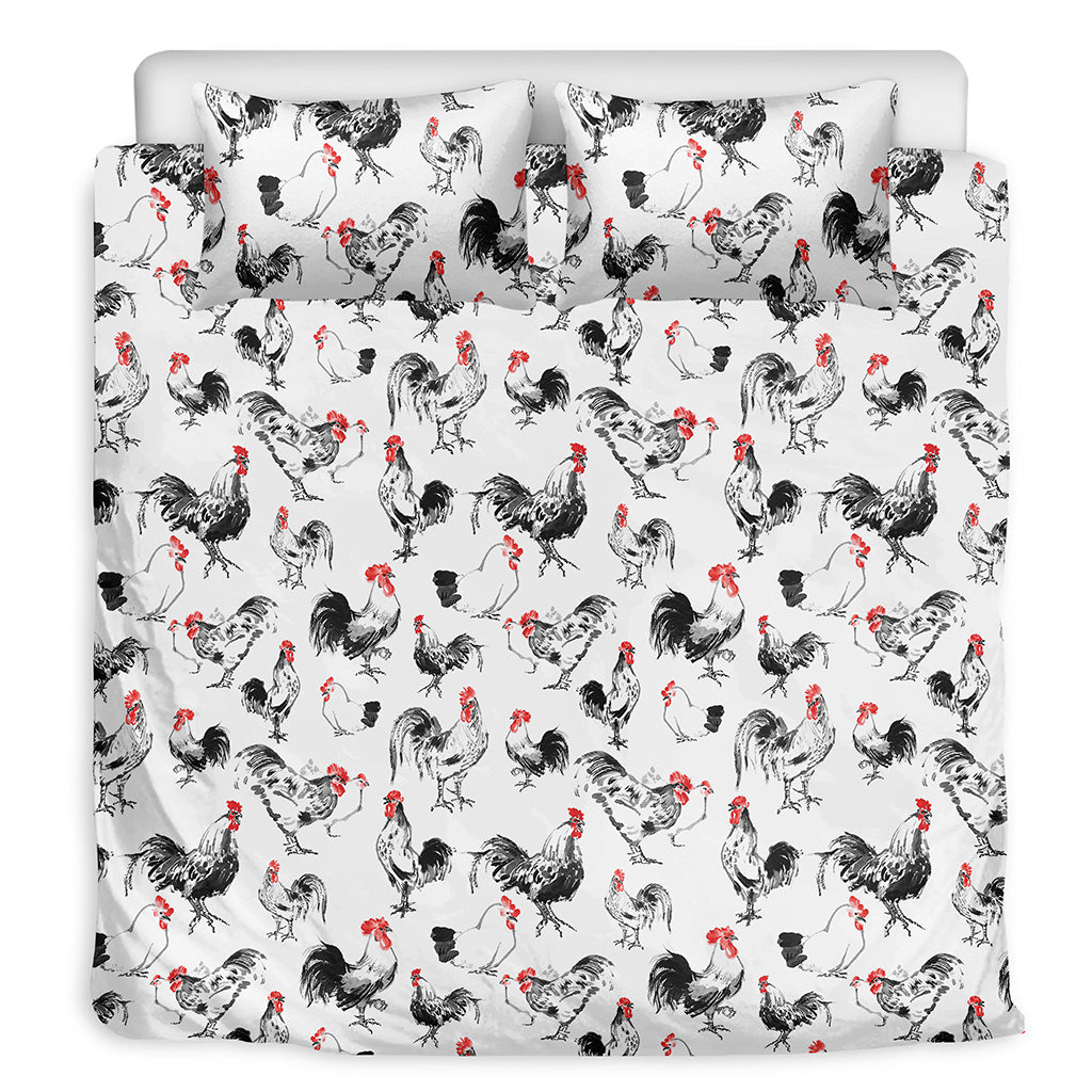 Chicken Ink Painting Pattern Print Duvet Cover Bedding Set