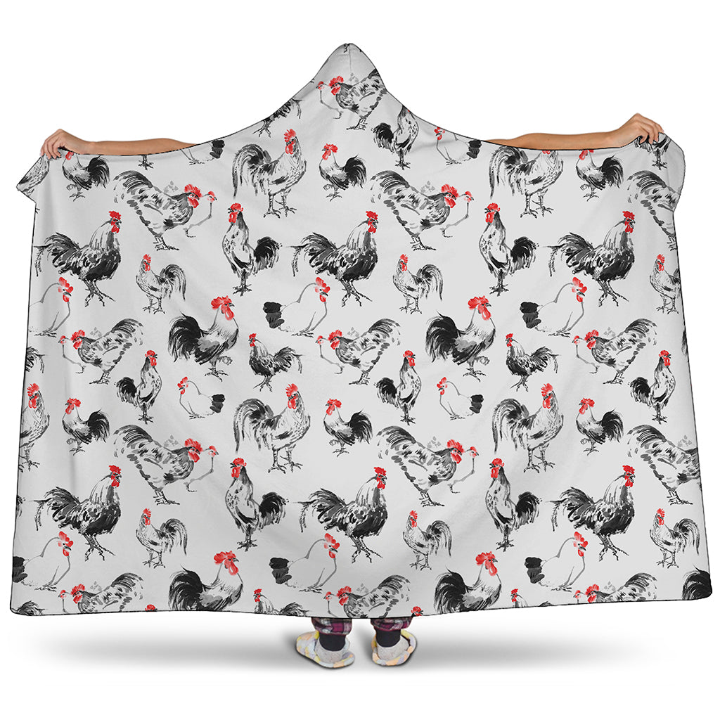 Chicken Ink Painting Pattern Print Hooded Blanket