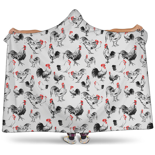 Chicken Ink Painting Pattern Print Hooded Blanket