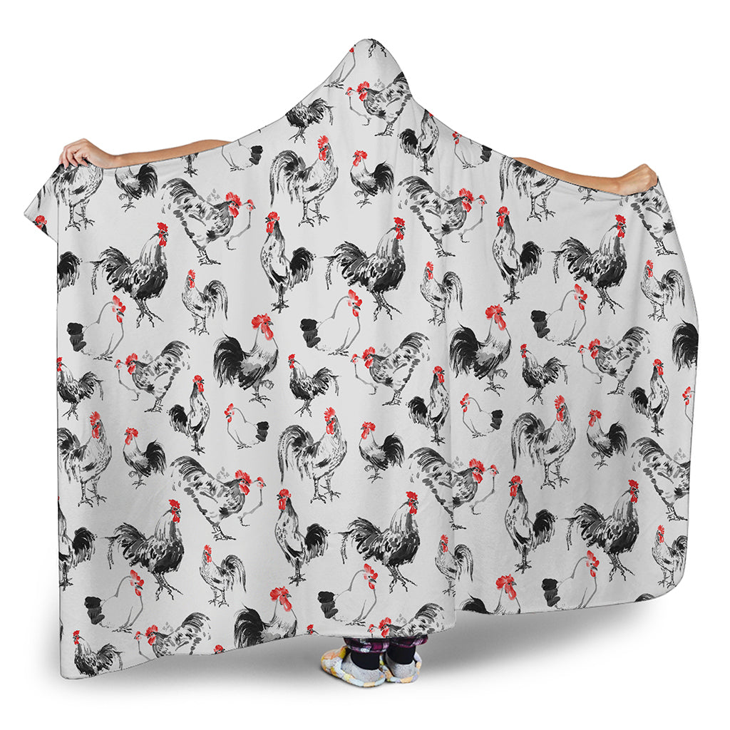 Chicken Ink Painting Pattern Print Hooded Blanket