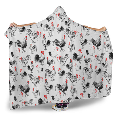 Chicken Ink Painting Pattern Print Hooded Blanket