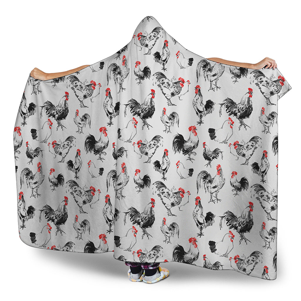Chicken Ink Painting Pattern Print Hooded Blanket