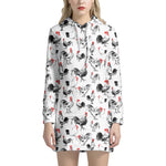 Chicken Ink Painting Pattern Print Hoodie Dress
