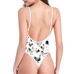 Chicken Ink Painting Pattern Print One Piece High Cut Swimsuit