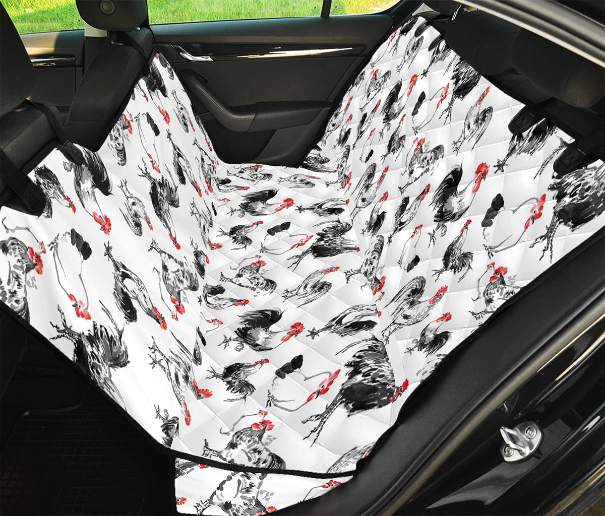 Chicken Ink Painting Pattern Print Pet Car Back Seat Cover