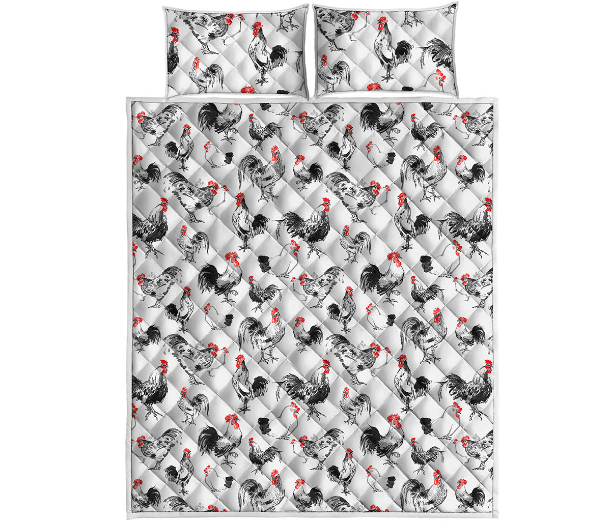 Chicken Ink Painting Pattern Print Quilt Bed Set