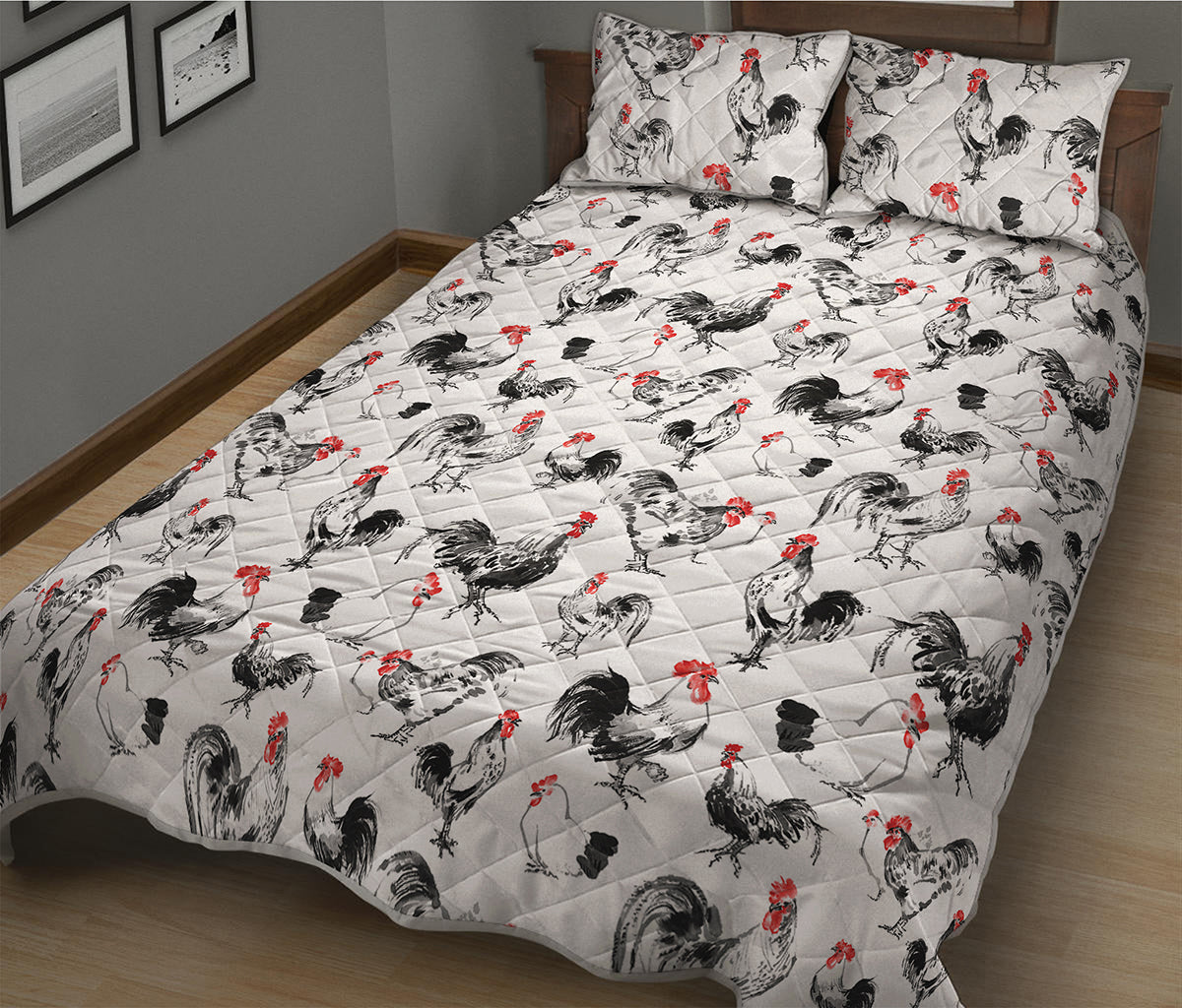 Chicken Ink Painting Pattern Print Quilt Bed Set