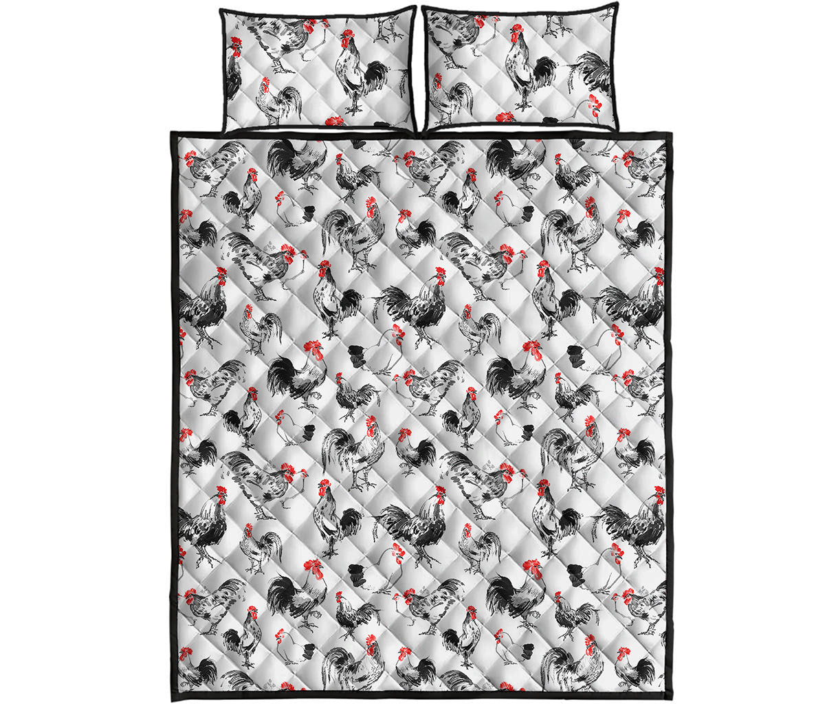 Chicken Ink Painting Pattern Print Quilt Bed Set
