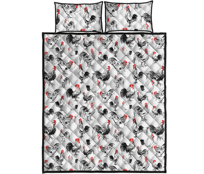 Chicken Ink Painting Pattern Print Quilt Bed Set