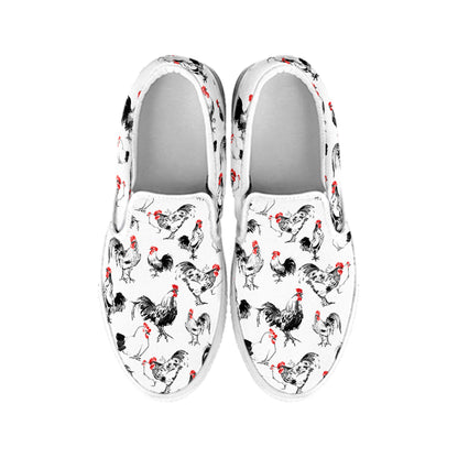 Chicken Ink Painting Pattern Print White Slip On Shoes