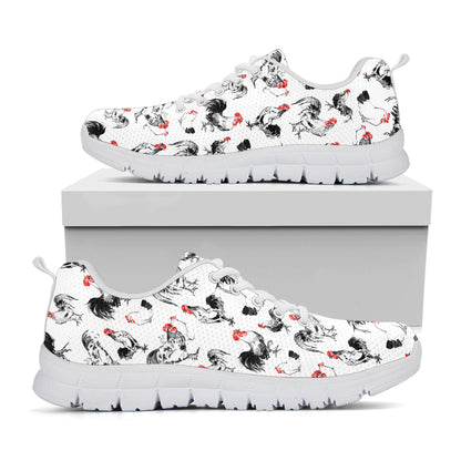Chicken Ink Painting Pattern Print White Sneakers