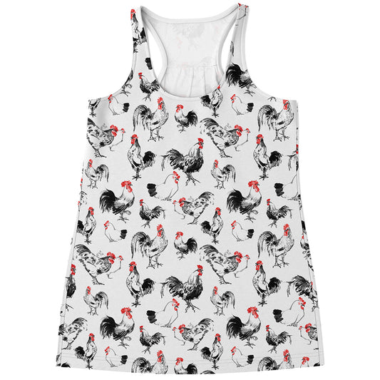 Chicken Ink Painting Pattern Print Women's Racerback Tank Top