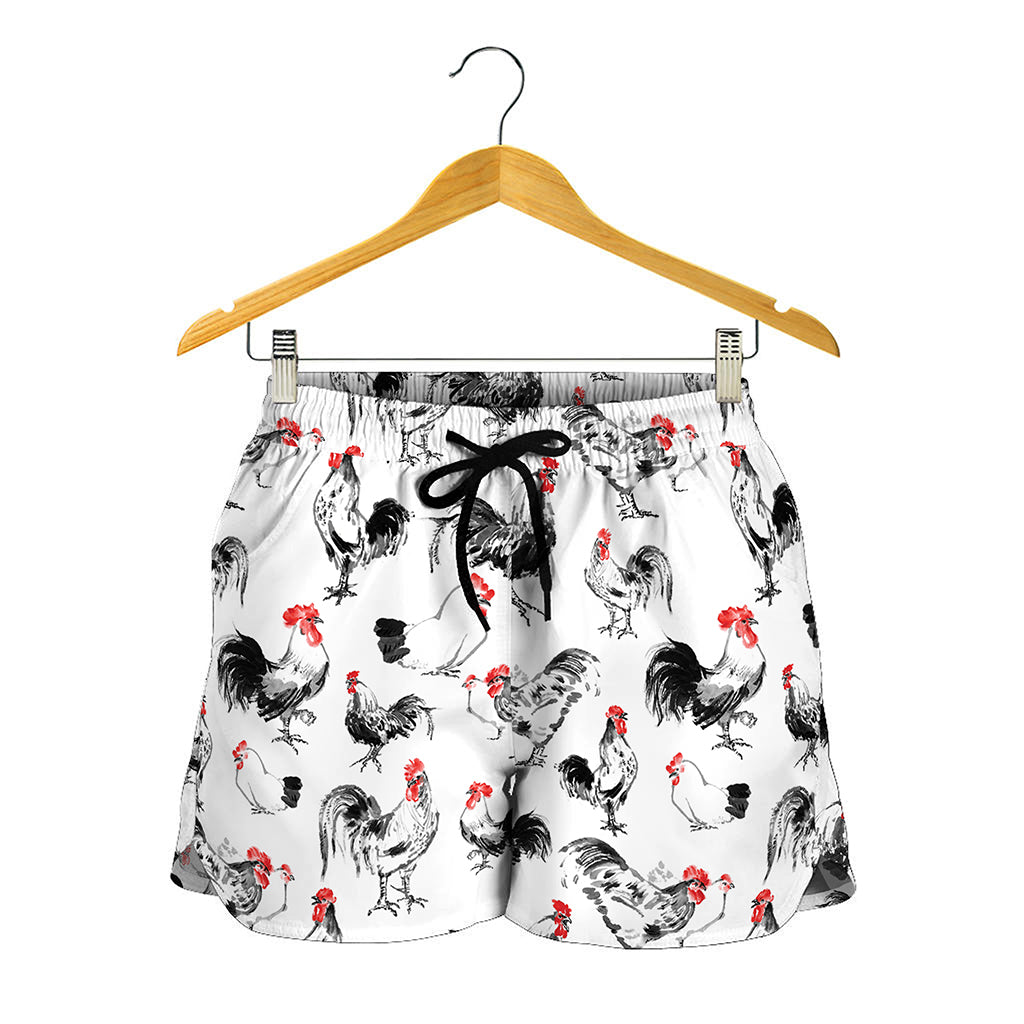 Chicken Ink Painting Pattern Print Women's Shorts