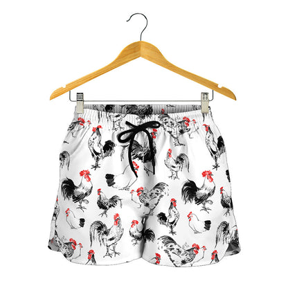 Chicken Ink Painting Pattern Print Women's Shorts