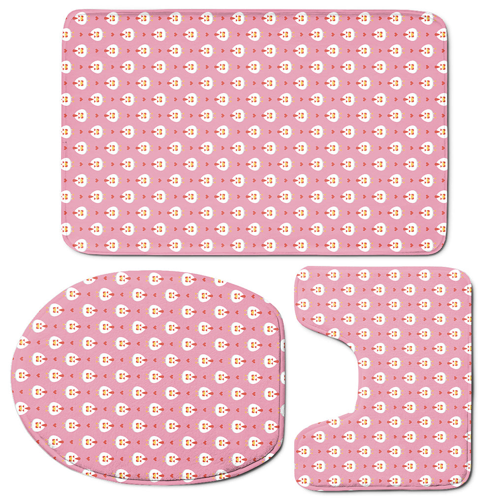 Chicken Love Emoji Pattern Print 3 Piece Bath Mat Set