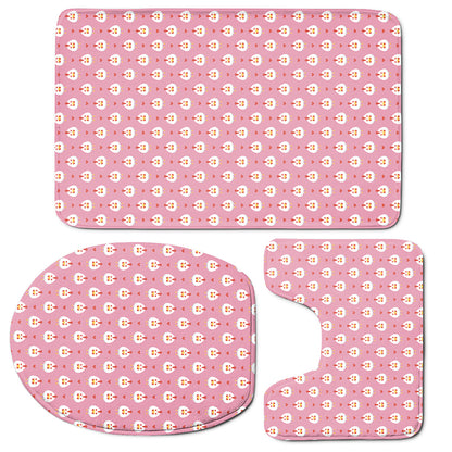 Chicken Love Emoji Pattern Print 3 Piece Bath Mat Set