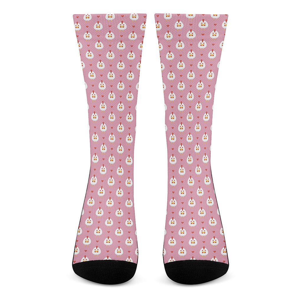 Chicken Love Emoji Pattern Print Crew Socks