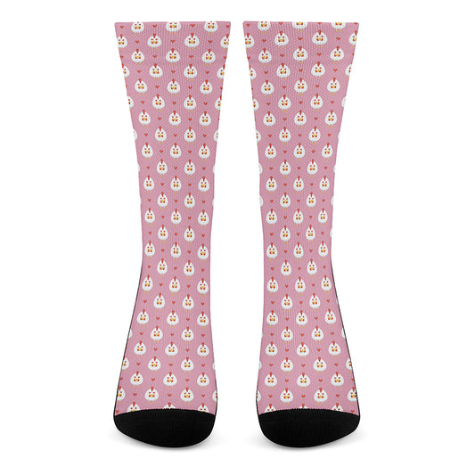 Chicken Love Emoji Pattern Print Crew Socks