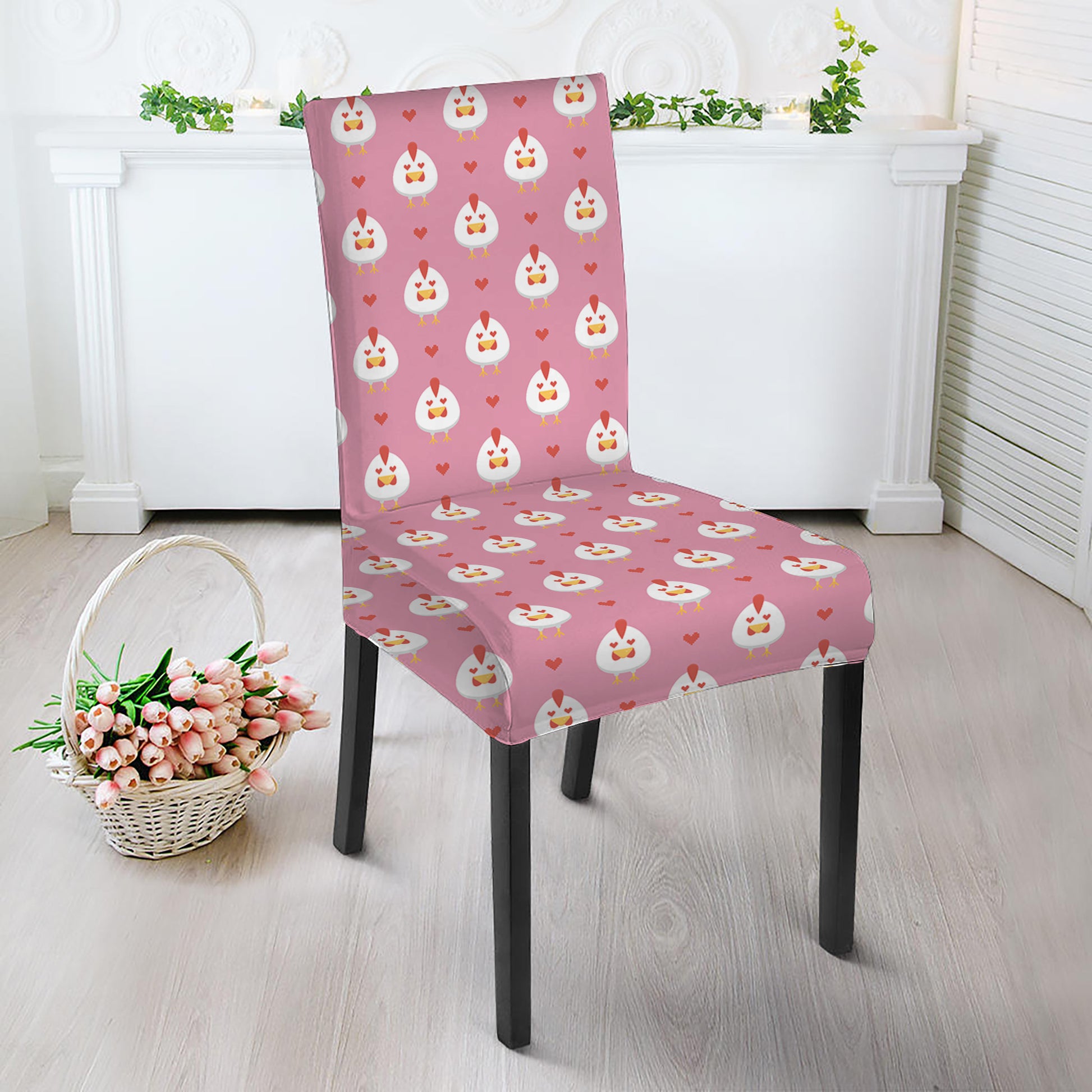 Chicken Love Emoji Pattern Print Dining Chair Slipcover