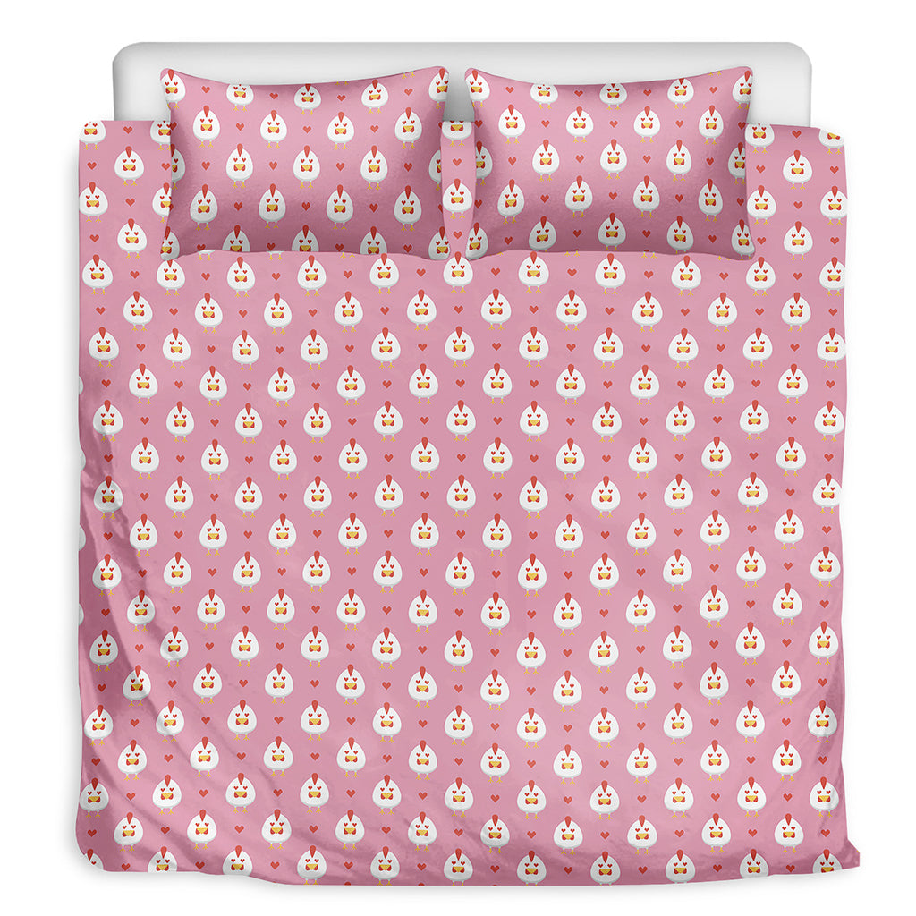 Chicken Love Emoji Pattern Print Duvet Cover Bedding Set