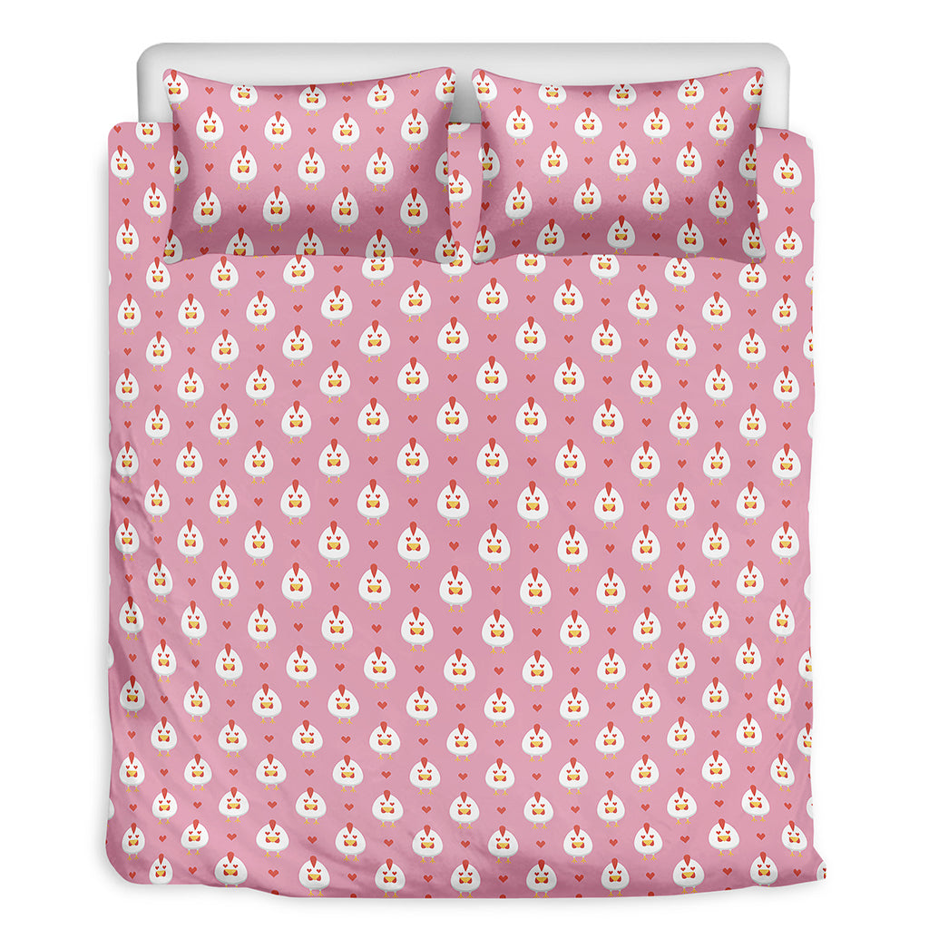 Chicken Love Emoji Pattern Print Duvet Cover Bedding Set