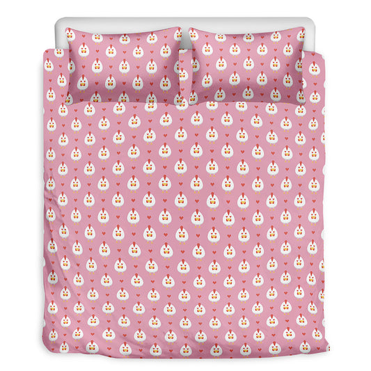 Chicken Love Emoji Pattern Print Duvet Cover Bedding Set