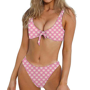 Chicken Love Emoji Pattern Print Front Bow Tie Bikini