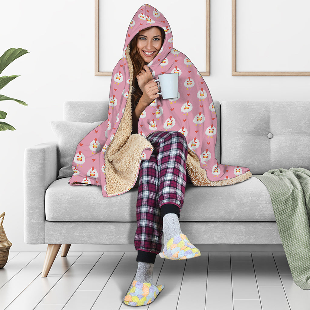 Chicken Love Emoji Pattern Print Hooded Blanket