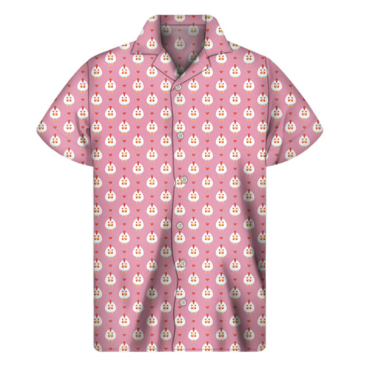 Chicken Love Emoji Pattern Print Men's Short Sleeve Shirt