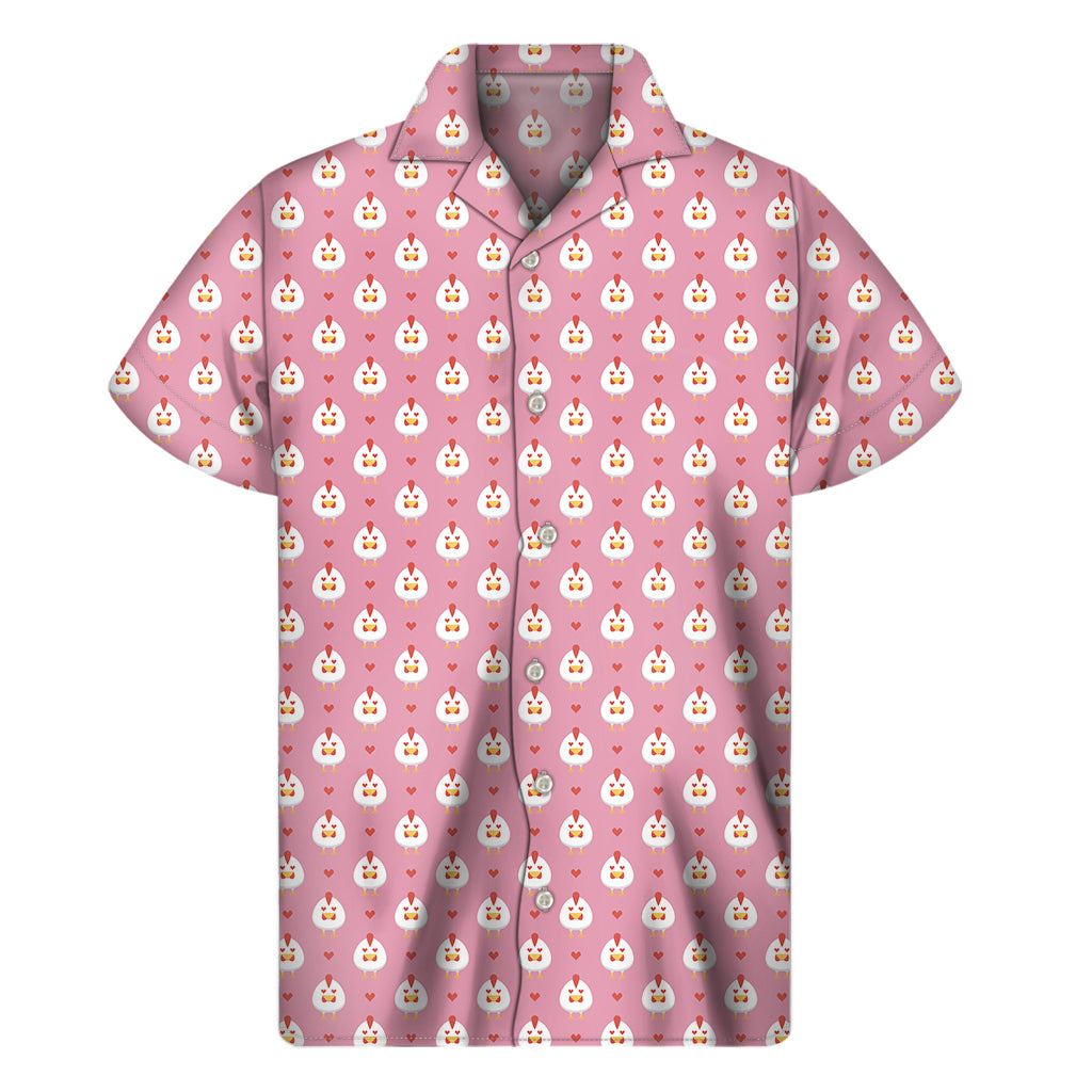 Chicken Love Emoji Pattern Print Men's Short Sleeve Shirt