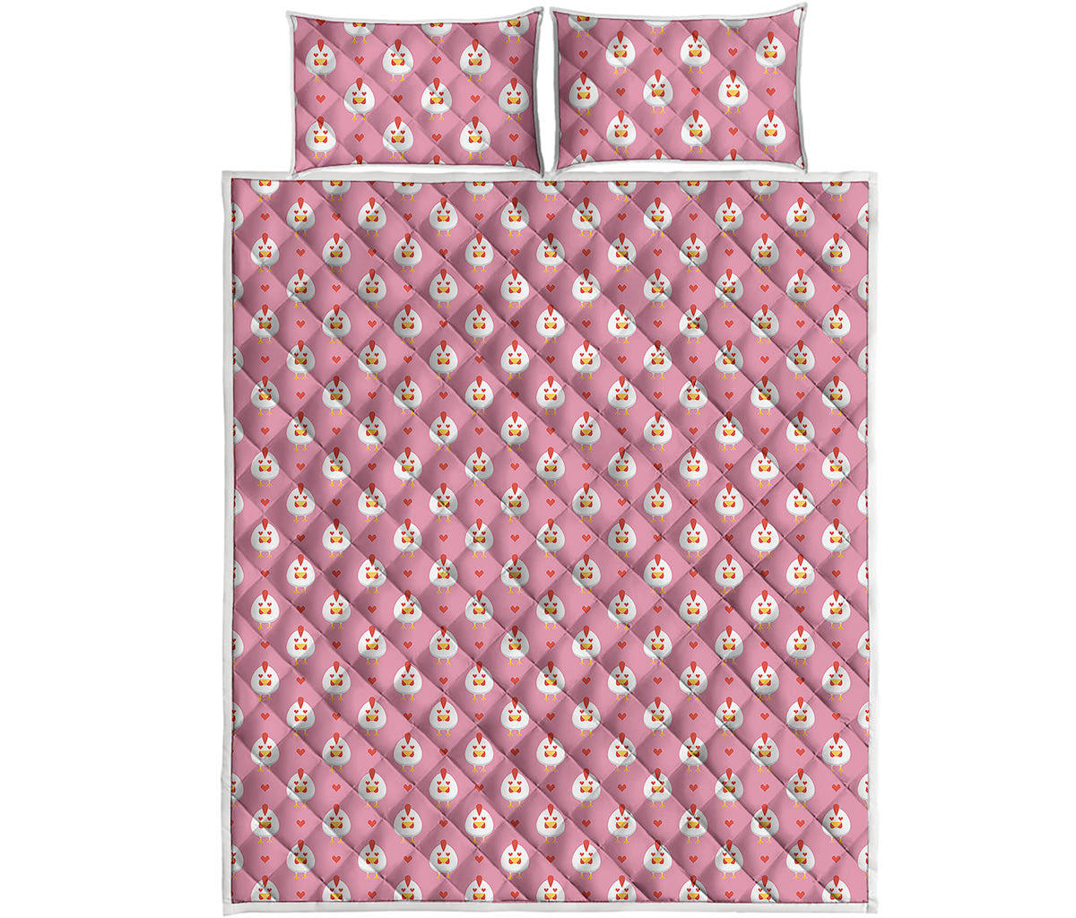 Chicken Love Emoji Pattern Print Quilt Bed Set