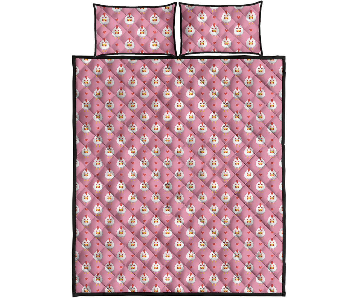 Chicken Love Emoji Pattern Print Quilt Bed Set