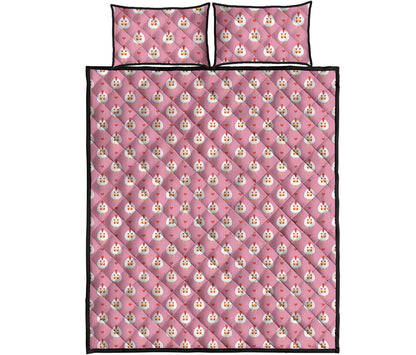 Chicken Love Emoji Pattern Print Quilt Bed Set