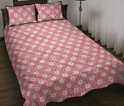 Chicken Love Emoji Pattern Print Quilt Bed Set