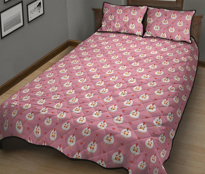 Chicken Love Emoji Pattern Print Quilt Bed Set