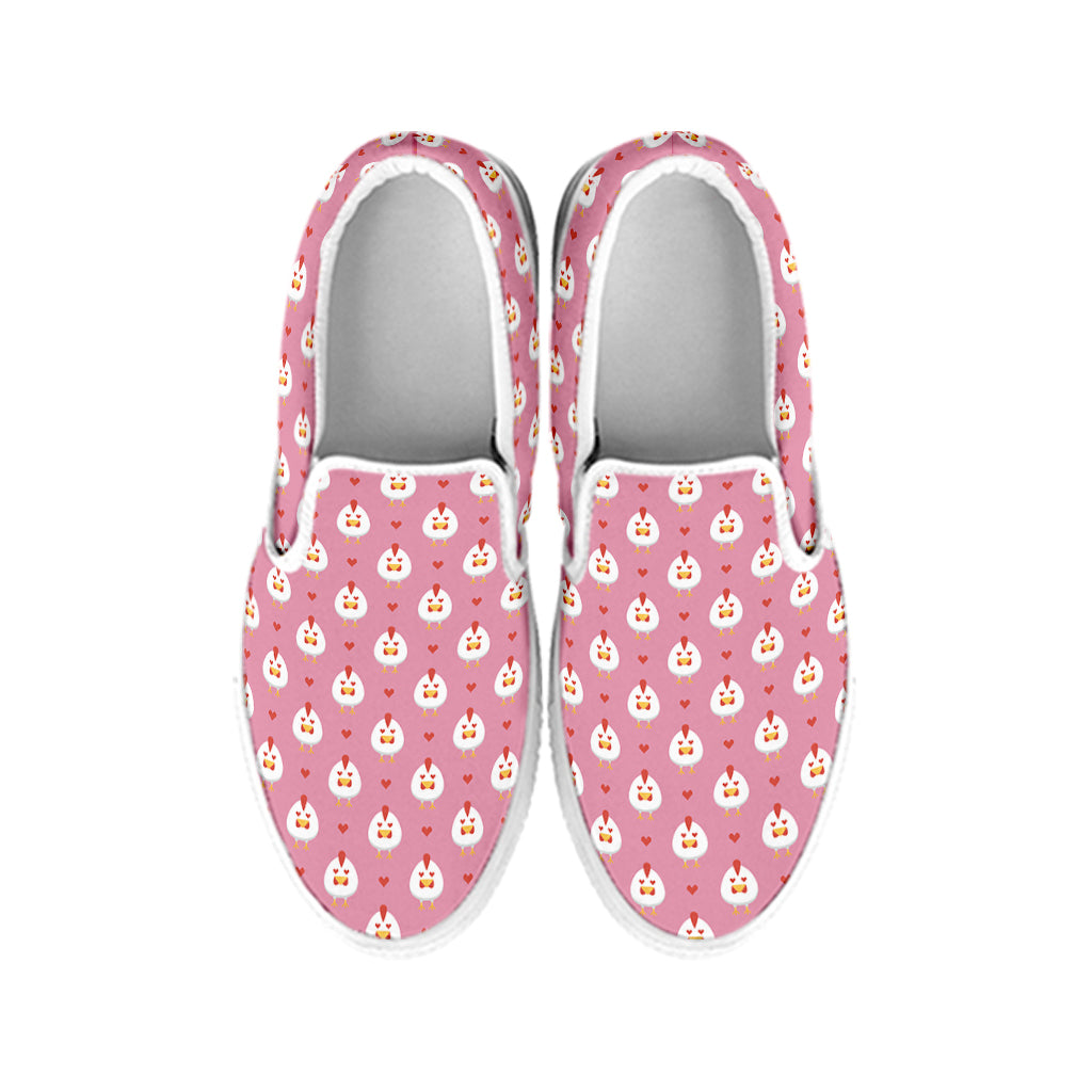 Chicken Love Emoji Pattern Print White Slip On Shoes