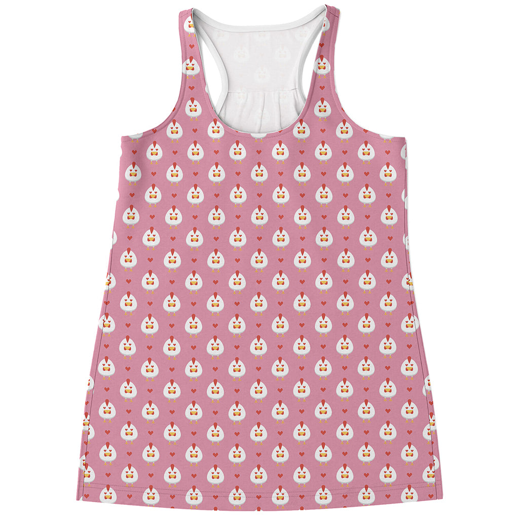 Chicken Love Emoji Pattern Print Women's Racerback Tank Top